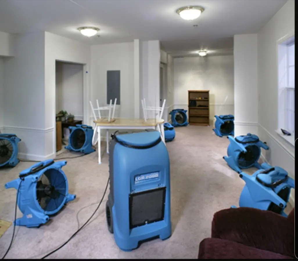 Air movers and dehumidifier setup for Water Extraction & Removal in Forney