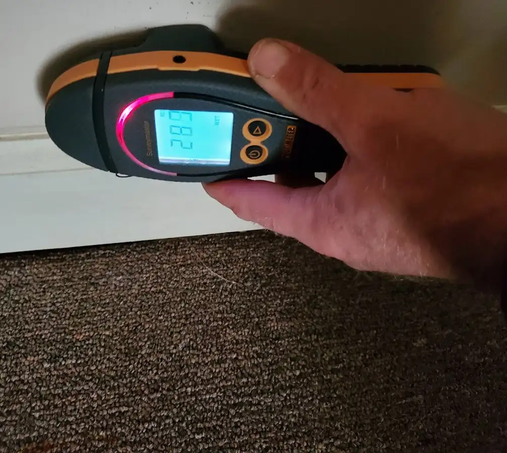Moisture detection at baseboard during Mold Inspection & Testing in Forney